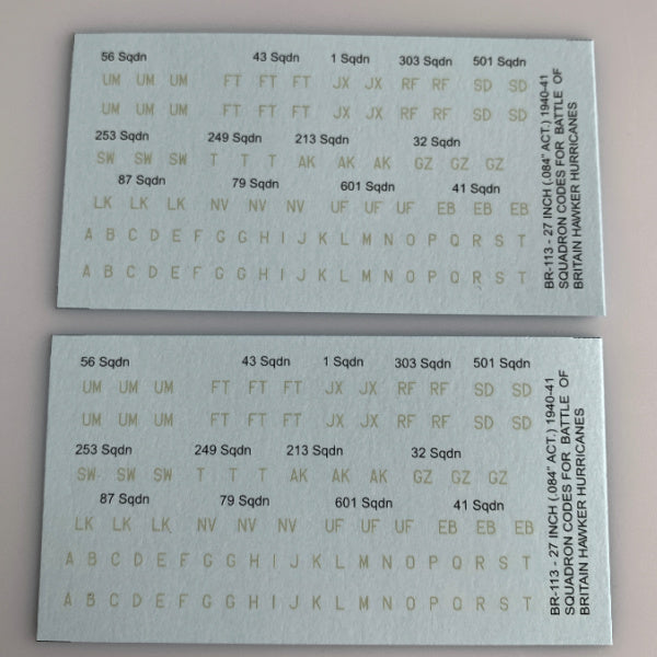 BR-113 Decal Sheets, British Squadron Codes, BoB Hurricanes Aircraft