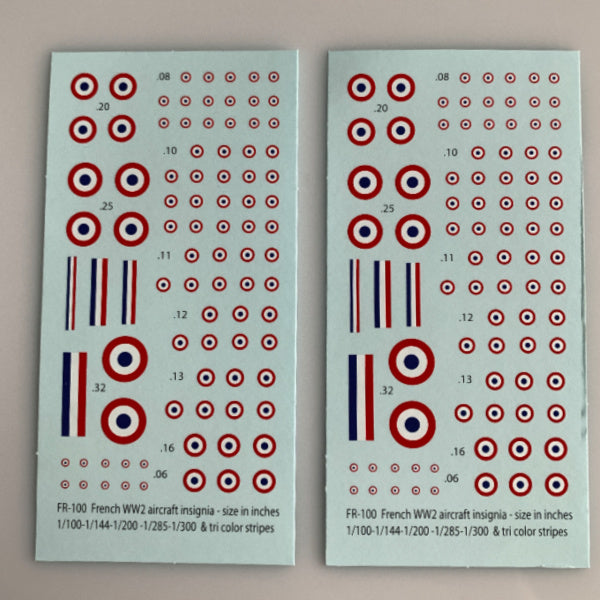 FR-100 Decal Sheets, French Insignia, 1/76-1/300, 6mm-20mm Aircraft & Armor