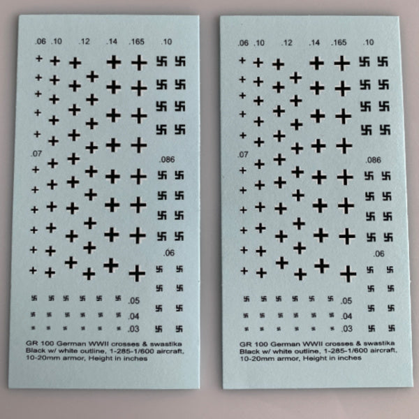 GR-100 Decal Sheet, German Crosses & Swastika, Armor & Aircraft