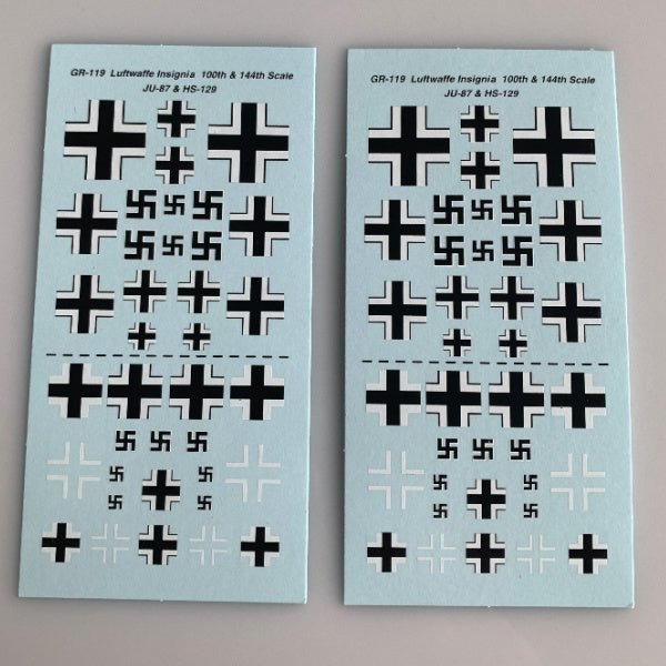 GR-119 Decal Sheets, German WWII Ju-87 / Hs-120 insignia