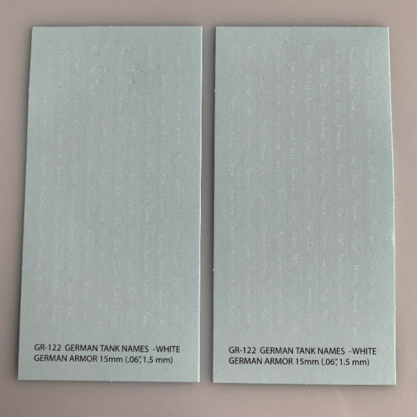 GR-122 Decal Sheet, German Tank Names (White), 15mm