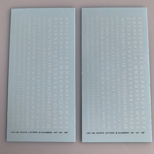 LW-100 Decal Sheets, White Lettering, All scales