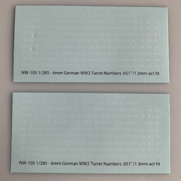 NW-105 Decal Sheets, White Lettering