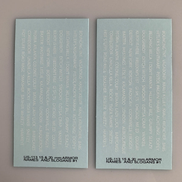US-113 Decal Sheets, Armor names & Slogans