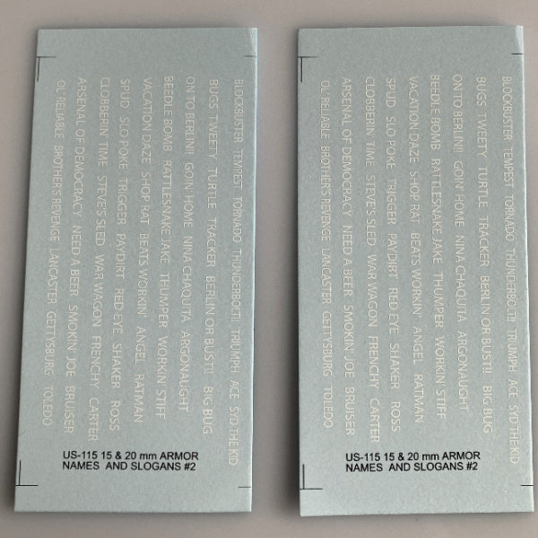 US-115 Decal Sheets, Armor names & Slogans
