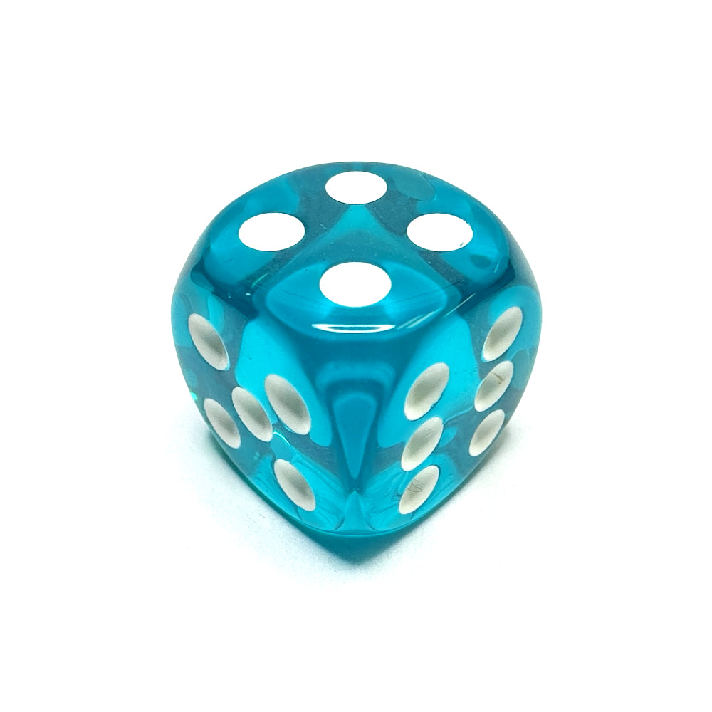 Teal 16mm D6 Die with White Numbers - Translucent (x5)