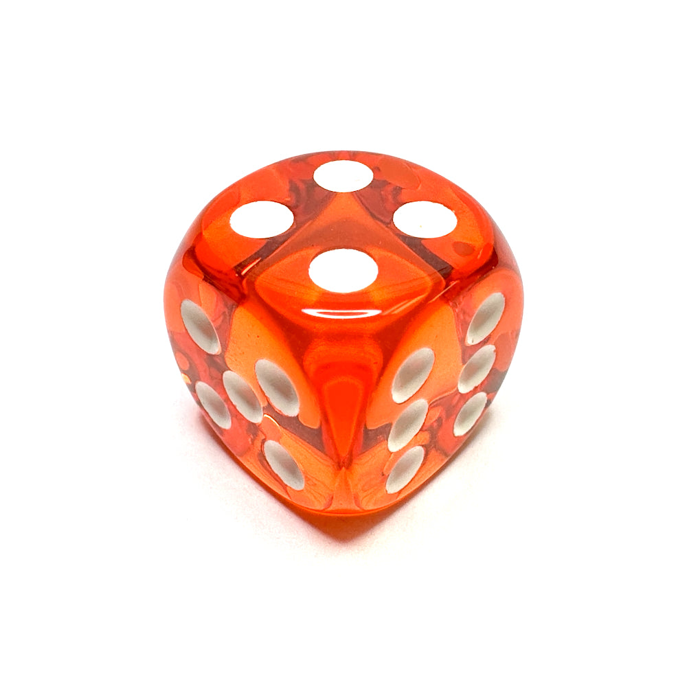 Orange 16mm D6 Die with White Numbers - Translucent (x5)