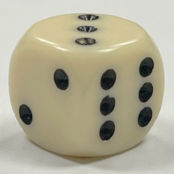 D6 (16mm) Die-Opaque Ivory w/ Black Pips (x5)