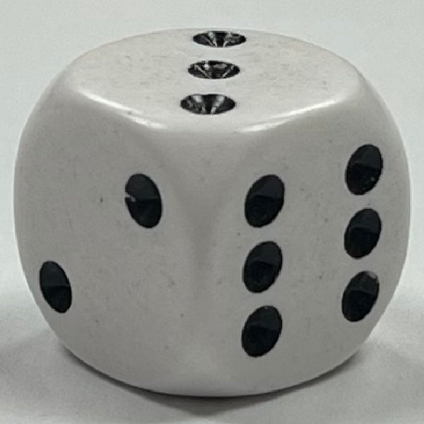 D6 (16mm) Die-Opaque White w/ Black Pips (x5)