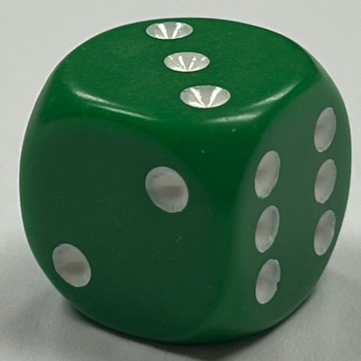 D6 (16mm) Die-Opaque Green w/ White Pips (x5)