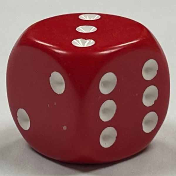 D6 (16mm) Die-Opaque Red w/ White Pips (x5)
