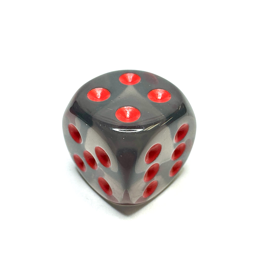 Smoke 16mm D6 Die with Red Numbers - Translucent (x5)