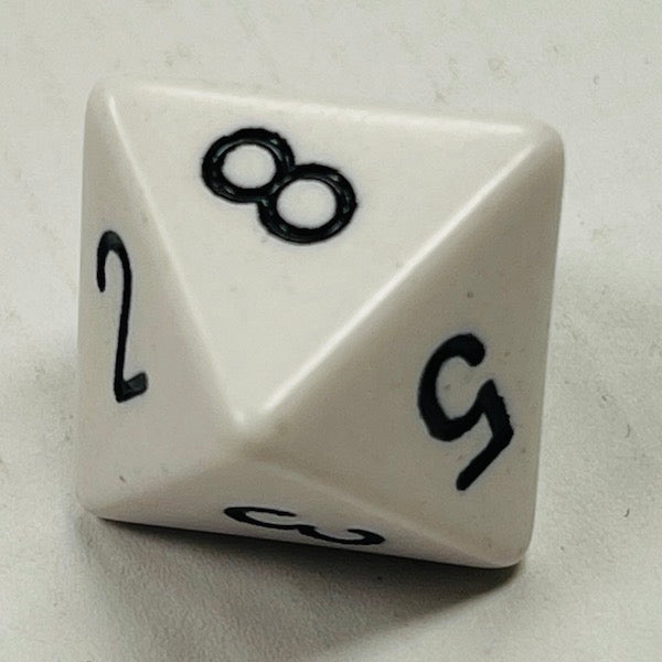 D8 Opaque Dice White w/Black #s (x 5)