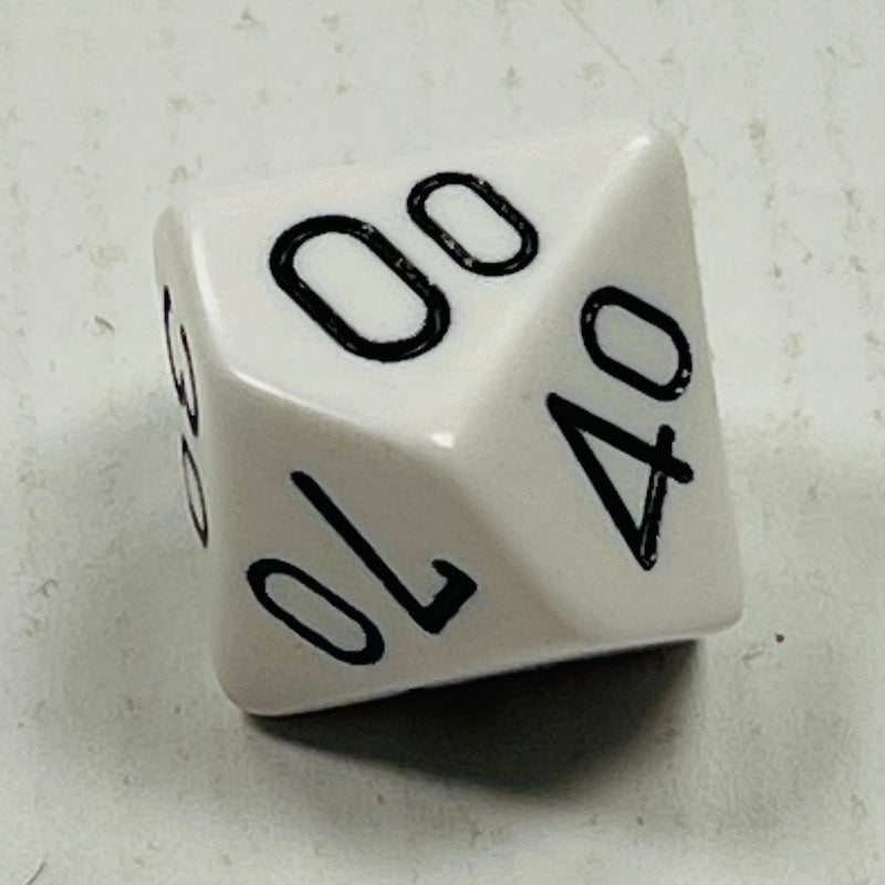 10 Sided (Tens) Die White w/Black Numbers (x 5)