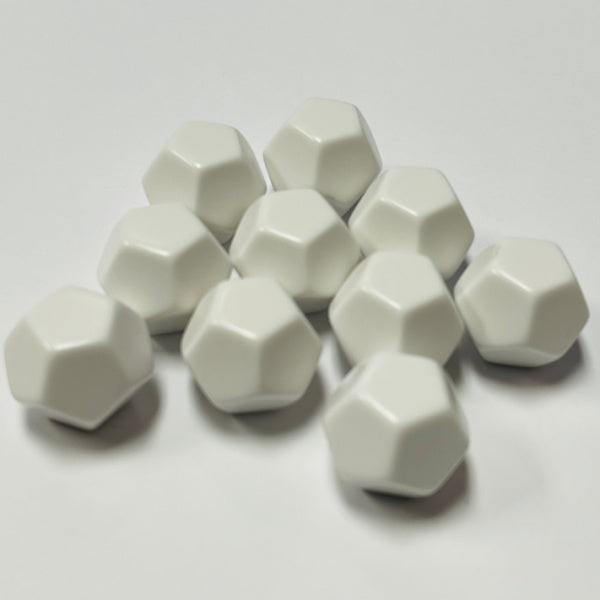 D12 (16mm) Dice-White Opaque Blank (10/Bag)