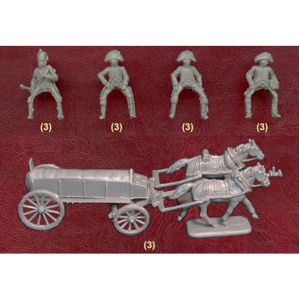 1/72 Napoleonic French Wurst Horse Drawn Wagon (3 sets) (HaT)