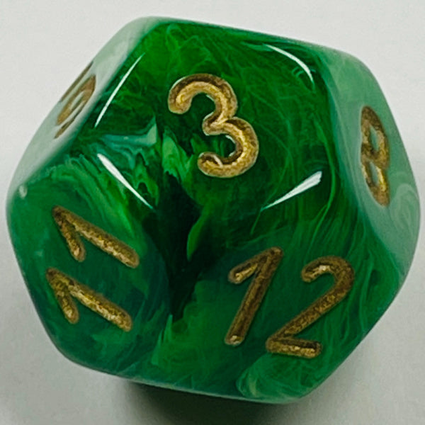 D12 (16mm) Green/Gold Die-Vortex (x 5)