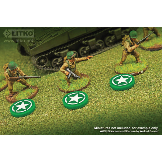 Premium Printed WWII American Army Green Roundel Faction Tokens (10)