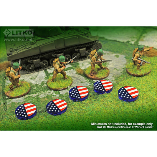 Premium Printed WWII USA Stars and Stripes Faction Tokens (10)