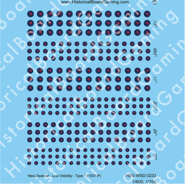 Decal Sheet, New Zealand low visibility Type 1 (1937-P)