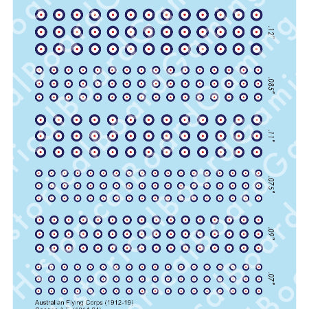 Decal Sheet, Australian Flying Corps Roundel (1912-14), Canadian AF (1912-24), New Zealand AF (1913-57), Royal AF (1914-37)