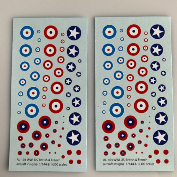 AL-104 Decal Sheet, Roundals for US, British & French aircraft 1/144, 1/200