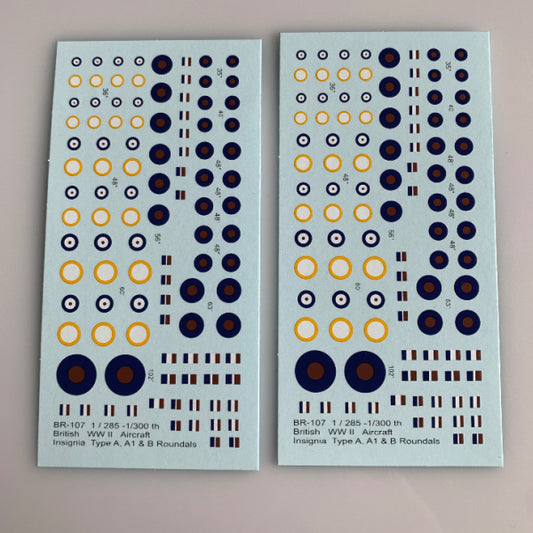 BR-107 Decal Sheets, British Type A, A1, B, 1/285, 1/300, 6mm Armor