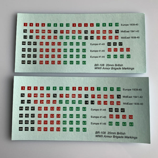 BR-108 Decal Sheet, British WWII Armor Unit Markings