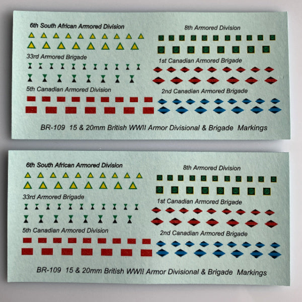 BR-109 Decal Sheet, British WWII Armor Division & Brigade Markings