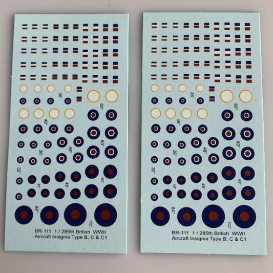 BR-111 Decal Sheets, British Type B, C, C1, 1/285, 1/300, 6mm Aircraft