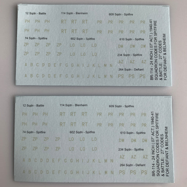 BR-114 Decal Sheets, British Squadron Codes, BoB Aircraft