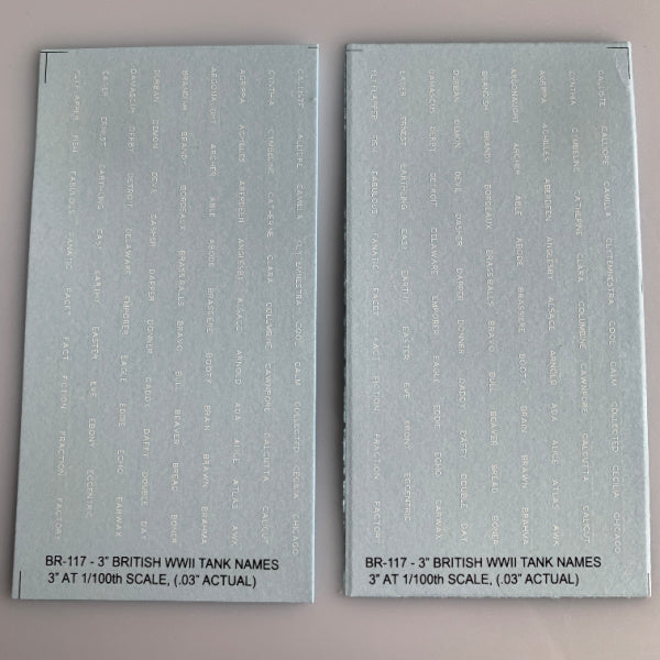 BR-117 Decal Sheets, British Tank Names 12mm , 15mm, 1/100-1/180