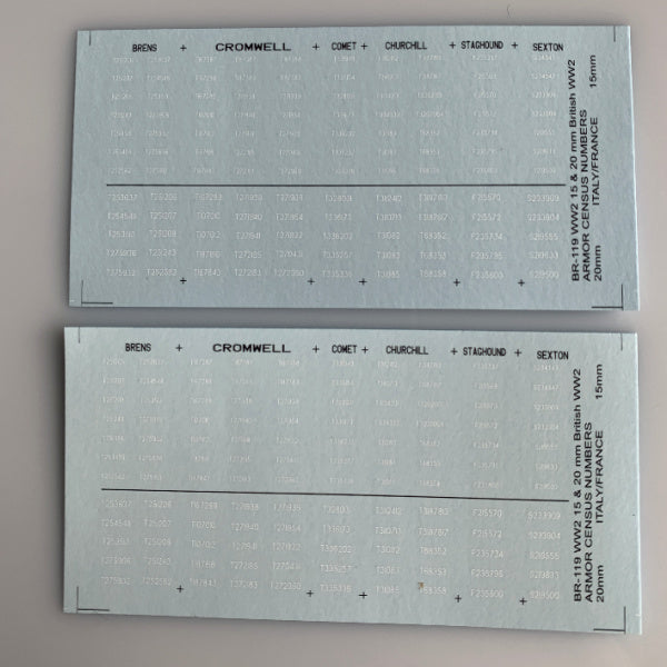 BR-119 Decal Sheets, British Armor Census Numbers