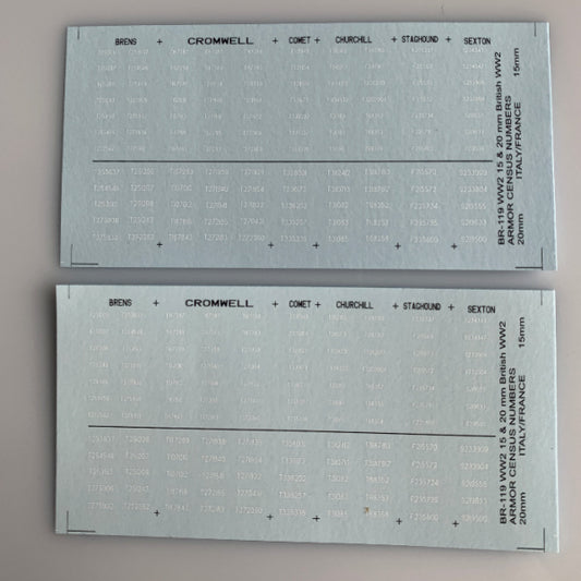 BR-119 Decal Sheets, British Armor Census Numbers