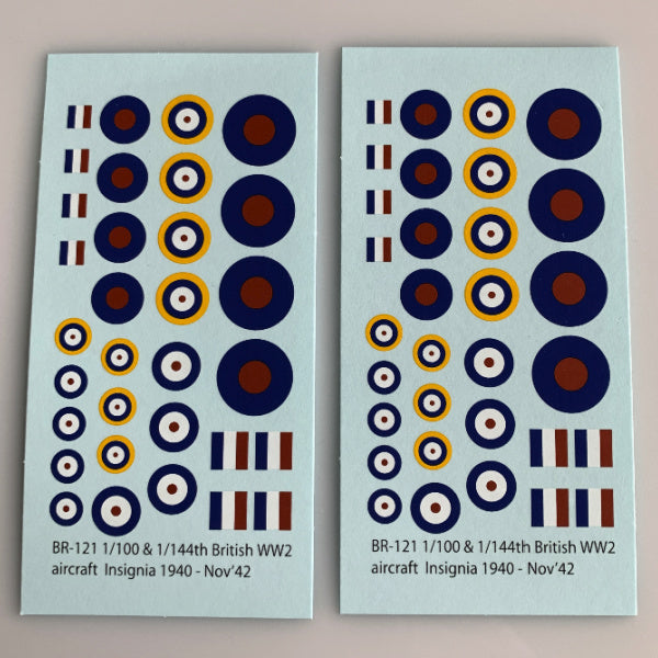 BR-121 Decal Sheets, British WW2, 1/144 & 1/100 Aircraft