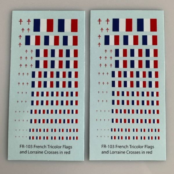French Flags & Lorraine Cross, 1/285,1/300, 12mm, 15mm, 20mm Decal Sheets (FR-103)