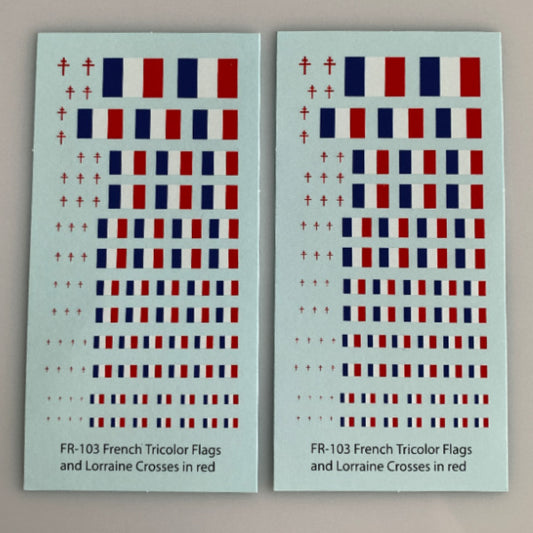 French Flags & Lorraine Cross, 1/285,1/300, 12mm, 15mm, 20mm Decal Sheets (FR-103)