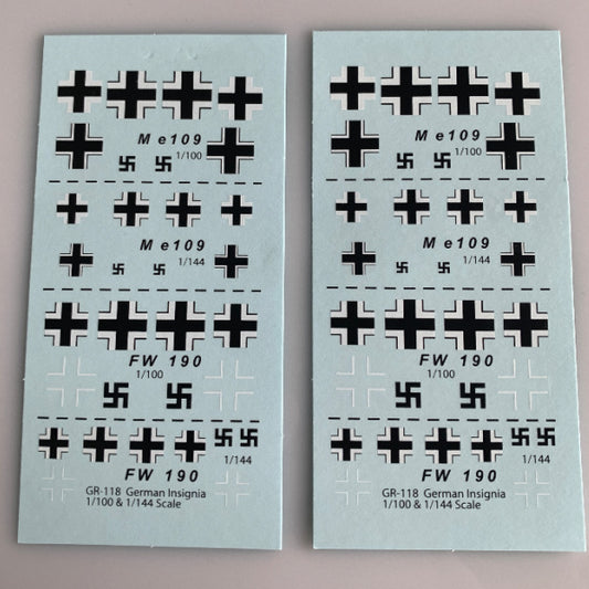 GR-118 Decal Sheets, German WWII Me-109 / Fw 190 Aircraft insignia