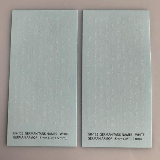 GR-122 Decal Sheet, German Tank Names (White), 15mm