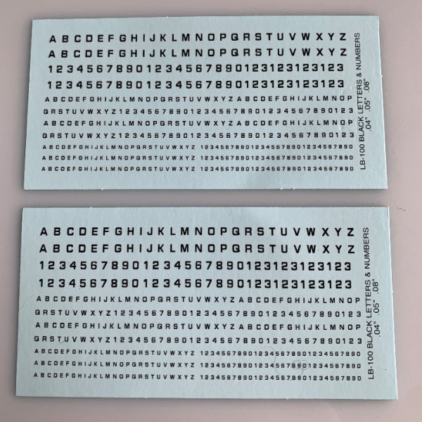 LB-100 Decal Sheet, Black Lettering