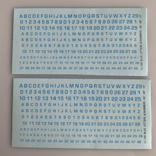 LL-100 Decal Sheets, Blue Lettering, All scales