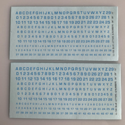 LL-100 Decal Sheets, Blue Lettering, All scales