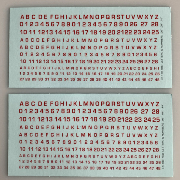 LR-100 Decal Sheet, Red Lettering