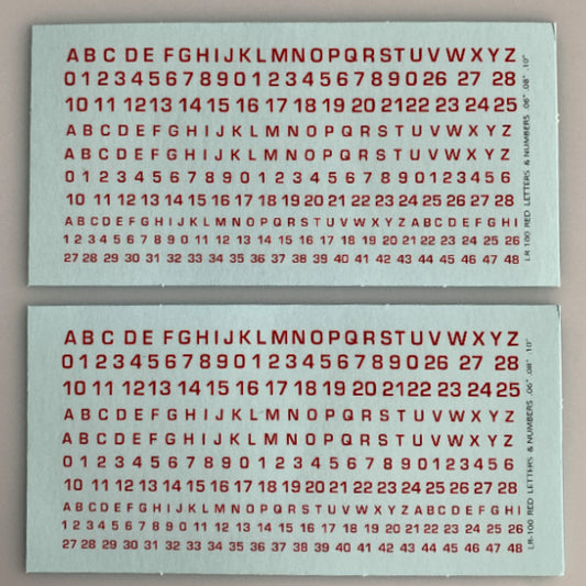 LR-100 Decal Sheet, Red Lettering