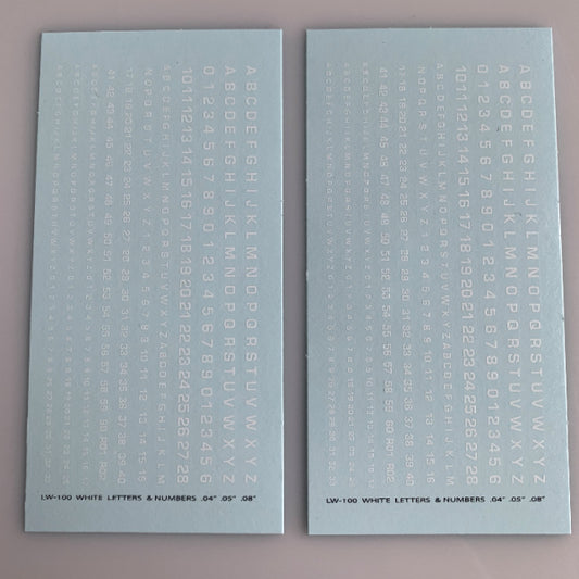 LW-100 Decal Sheets, White Lettering, All scales