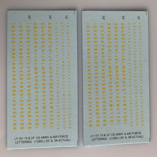 LY-101 Decal Sheets, Yellow Letter & Single Digit Numbers US Army & Airforce