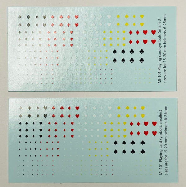 Playing Cards Suits/Symbols, 4 colors,1/285, 1/300,12mm,15mm,20mm, Decal Sheets (MI-101)
