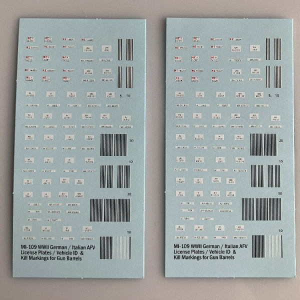 MI-109 Decal Sheet, CMotor transport and AFV license numbers