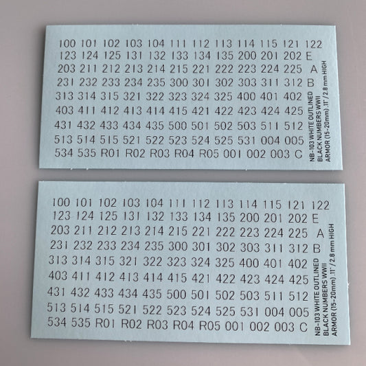 NB-103 Decal Sheets, White Outline, Black Center