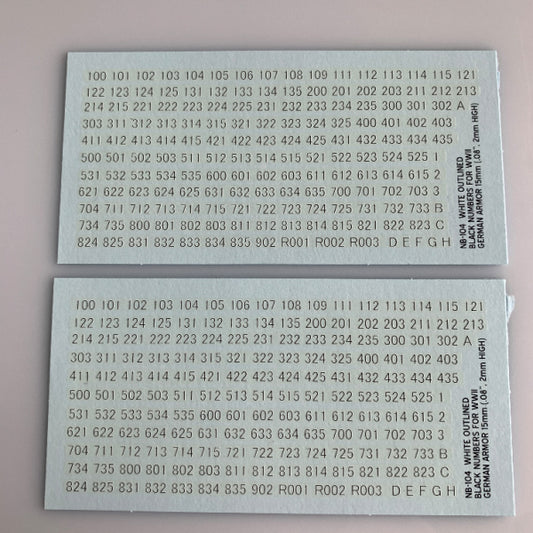 NB-104 Decal Sheets, Black Lettering with Outline